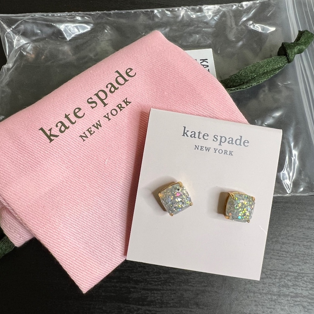 Kate Spade Mini Small Square Stud Opal Earrings NWT